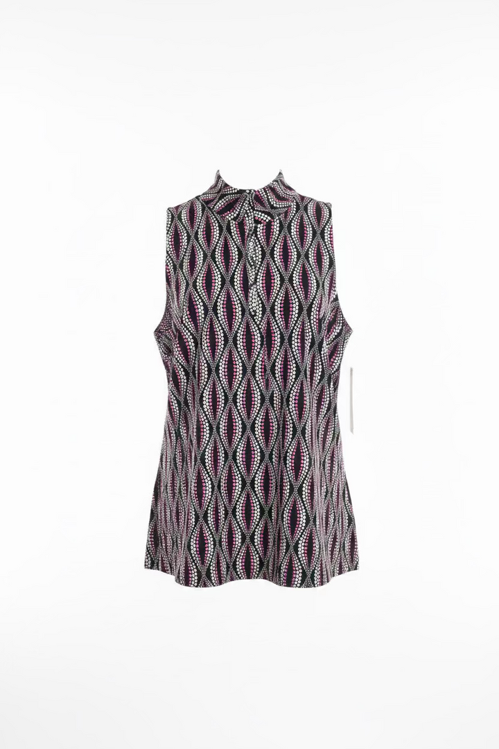 Lulu B Womens Sleeveless Zip Pattern Print Mock - Black/Multi