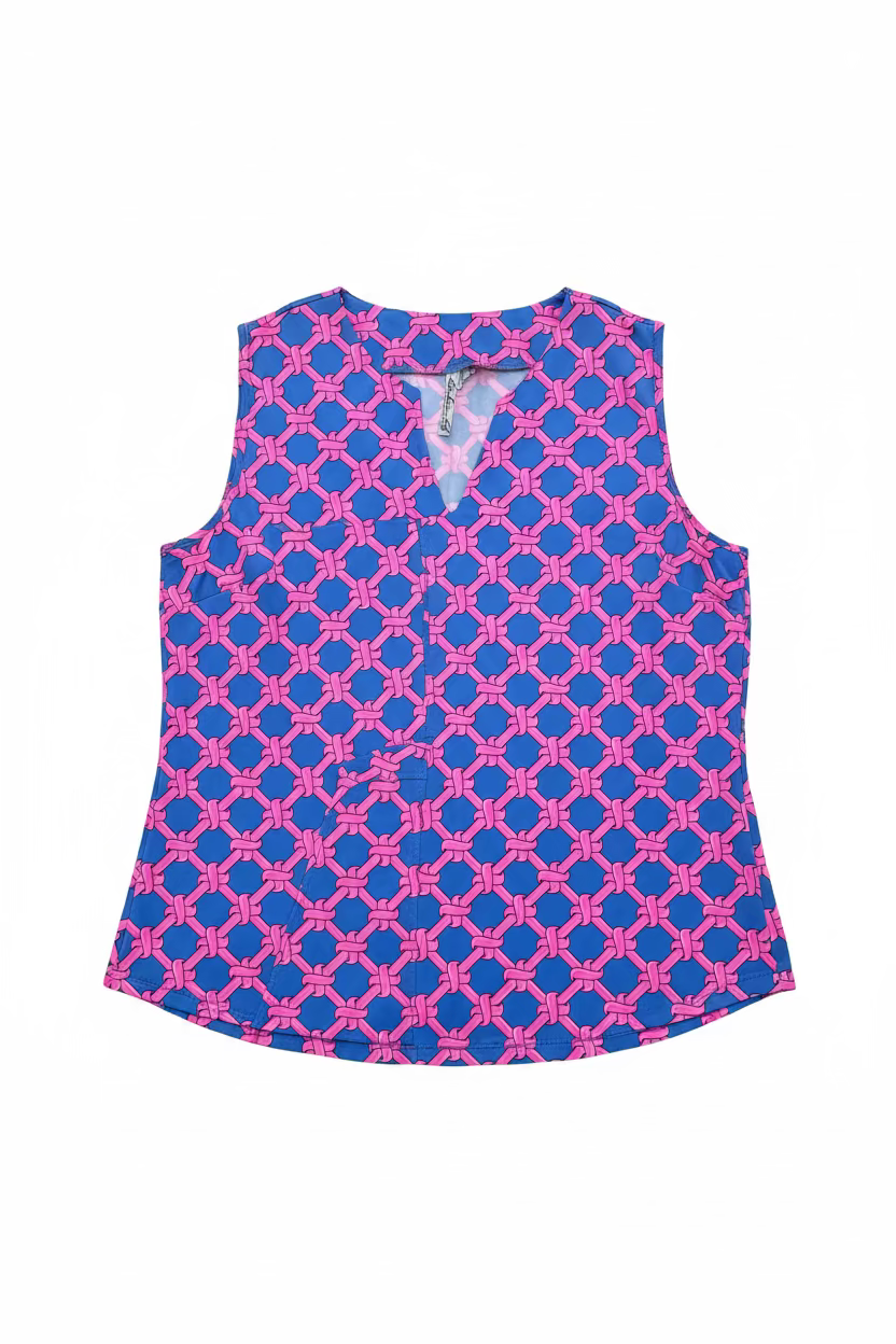 Lulu B Womens Lifestyle Rope Sleeveless Top - Pink/Blue