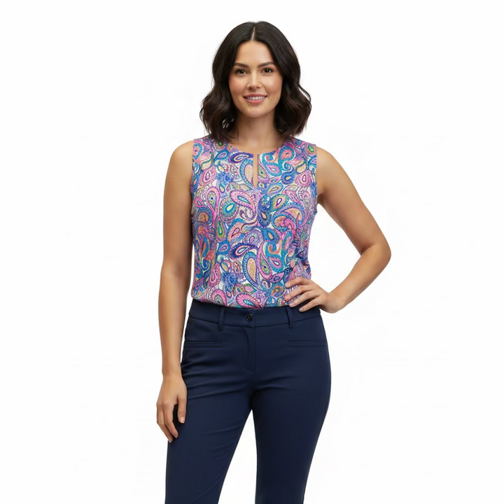 Lulu B Womens Lifestyle Paisley Sleeveless Top - Pink/Multicolored