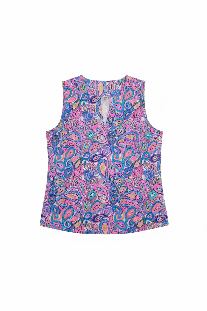 Lulu B Womens Lifestyle Paisley Sleeveless Top - Pink/Multicolored