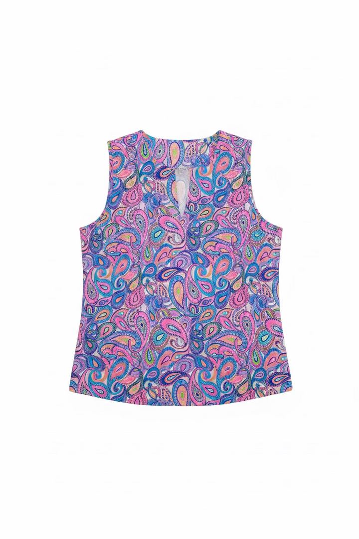 Lulu B Womens Lifestyle Paisley Sleeveless Top - Pink/Multicolored