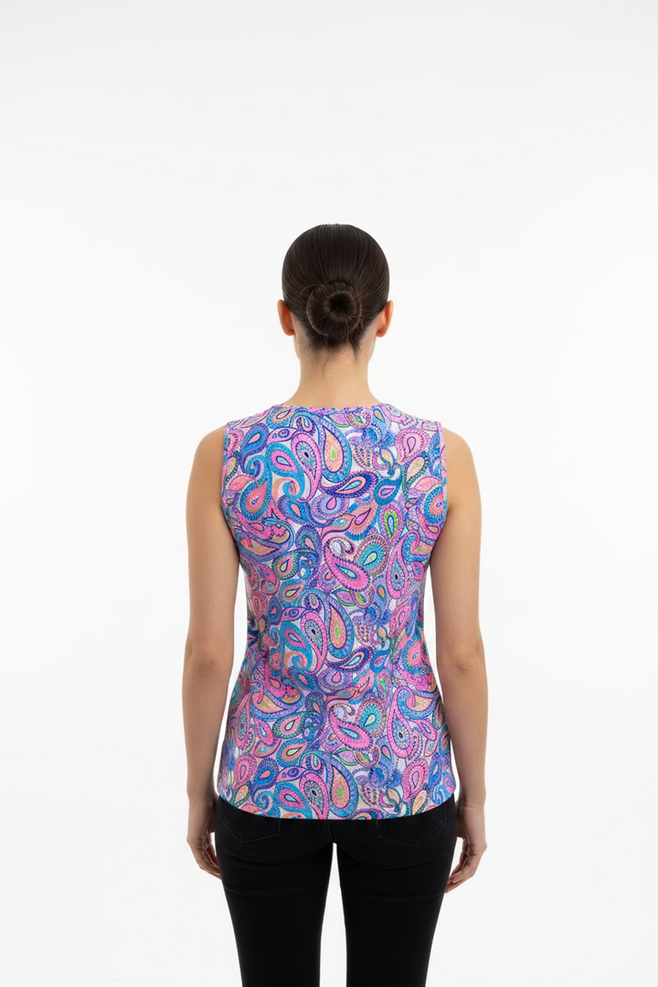 Lulu B Womens Lifestyle Paisley Sleeveless Top - Pink/Multicolored