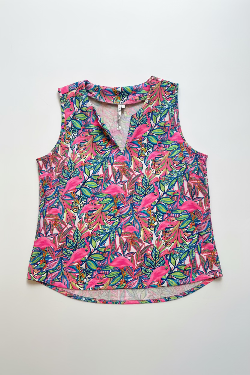 Lulu B Womens Lifestyle Flamingo Sleeveless Top - Pink/Multicolored