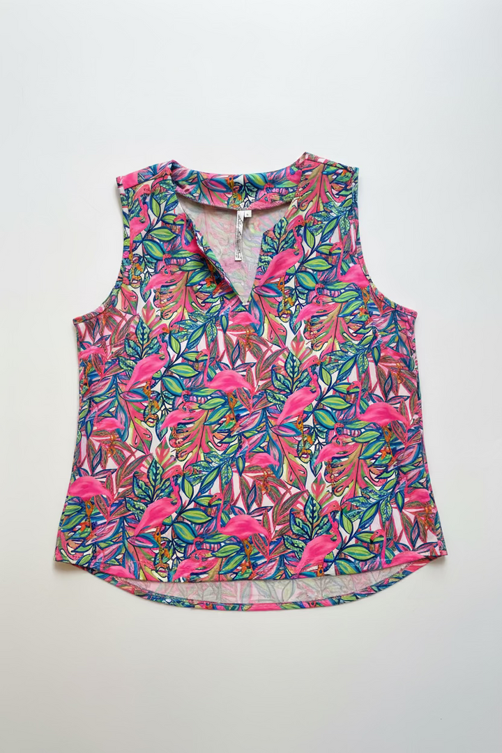 Lulu B Womens Lifestyle Flamingo Sleeveless Top - Pink/Multicolored