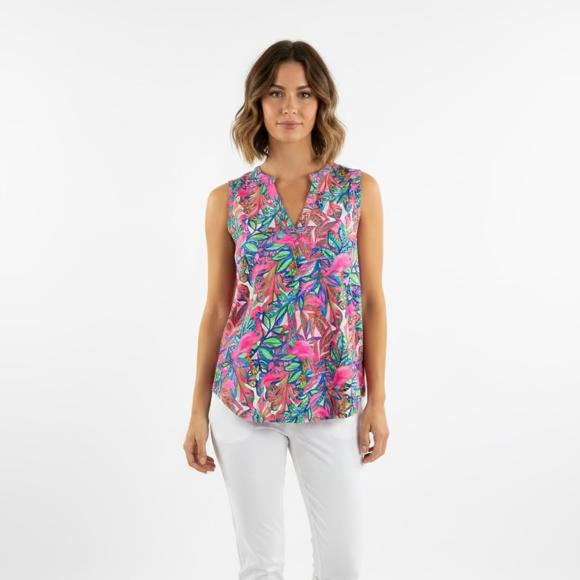 Lulu B Womens Lifestyle Flamingo Sleeveless Top - Pink/Multicolored