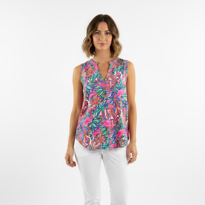 Lulu B Womens Lifestyle Flamingo Sleeveless Top - Pink/Multicolored