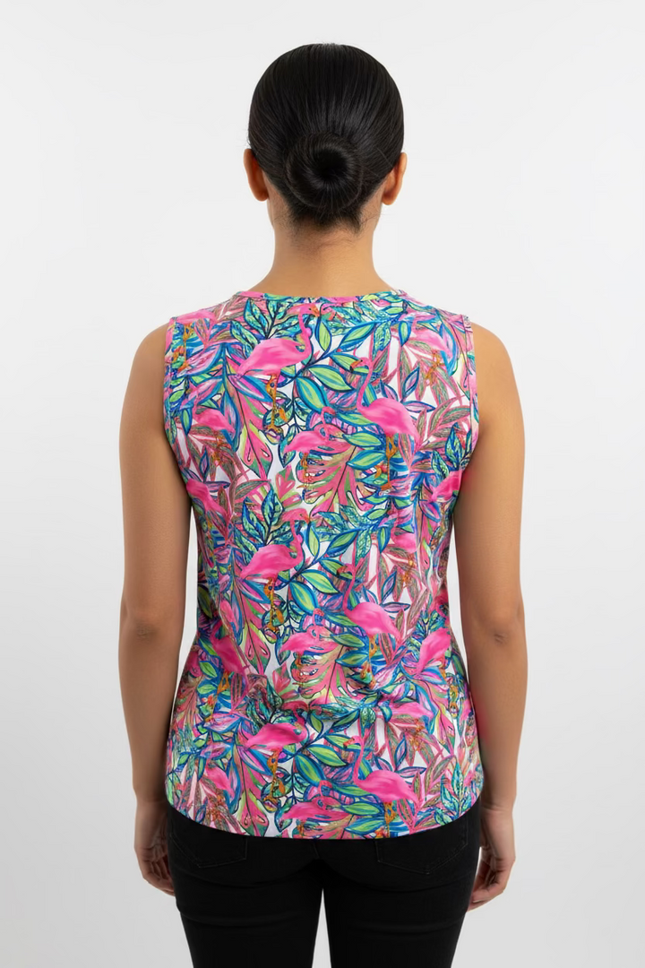 Lulu B Womens Lifestyle Flamingo Sleeveless Top - Pink/Multicolored