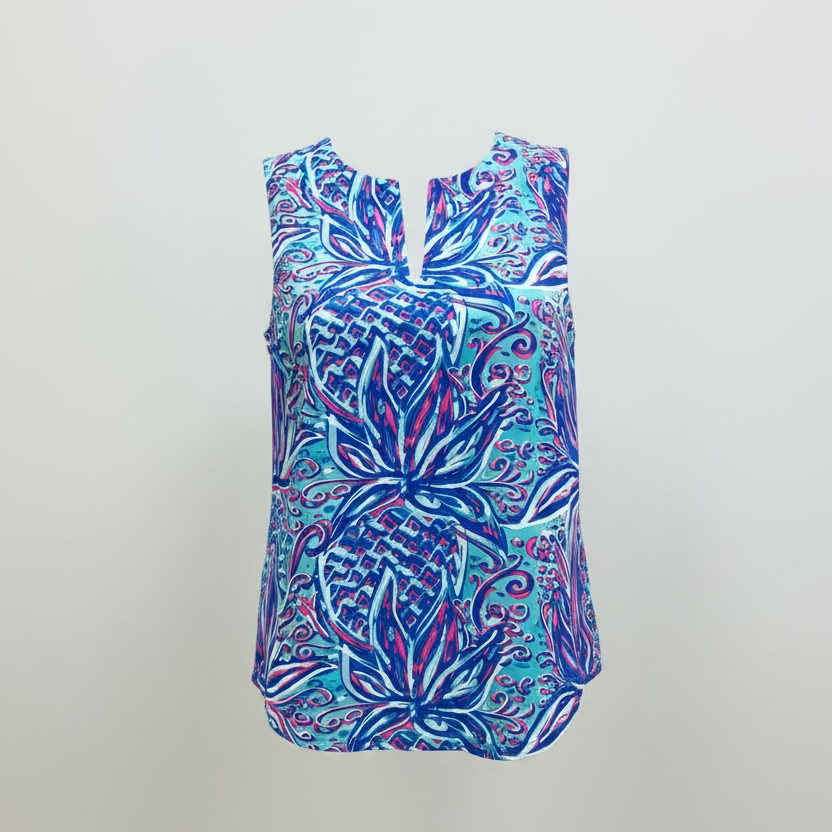 Lulu B Womens Lifestyle Pineapple Sleeveless Top - Blue/Multi