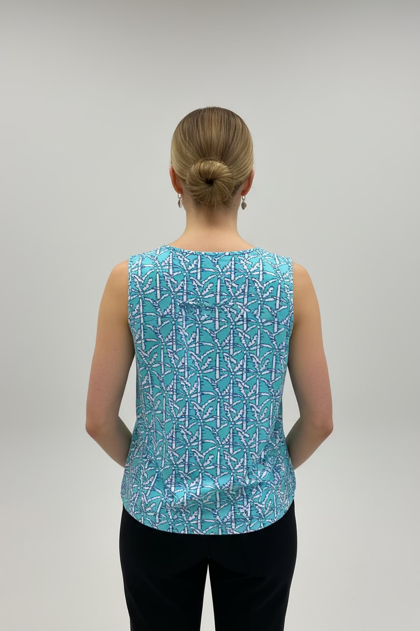 Lulu B Womens Lifestyle Palm Tree Sleeveless Top - Blue/Multi