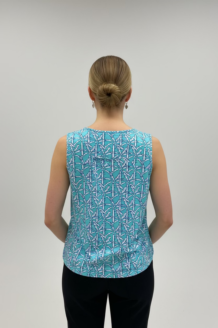 Lulu B Womens Lifestyle Palm Tree Sleeveless Top - Blue/Multi
