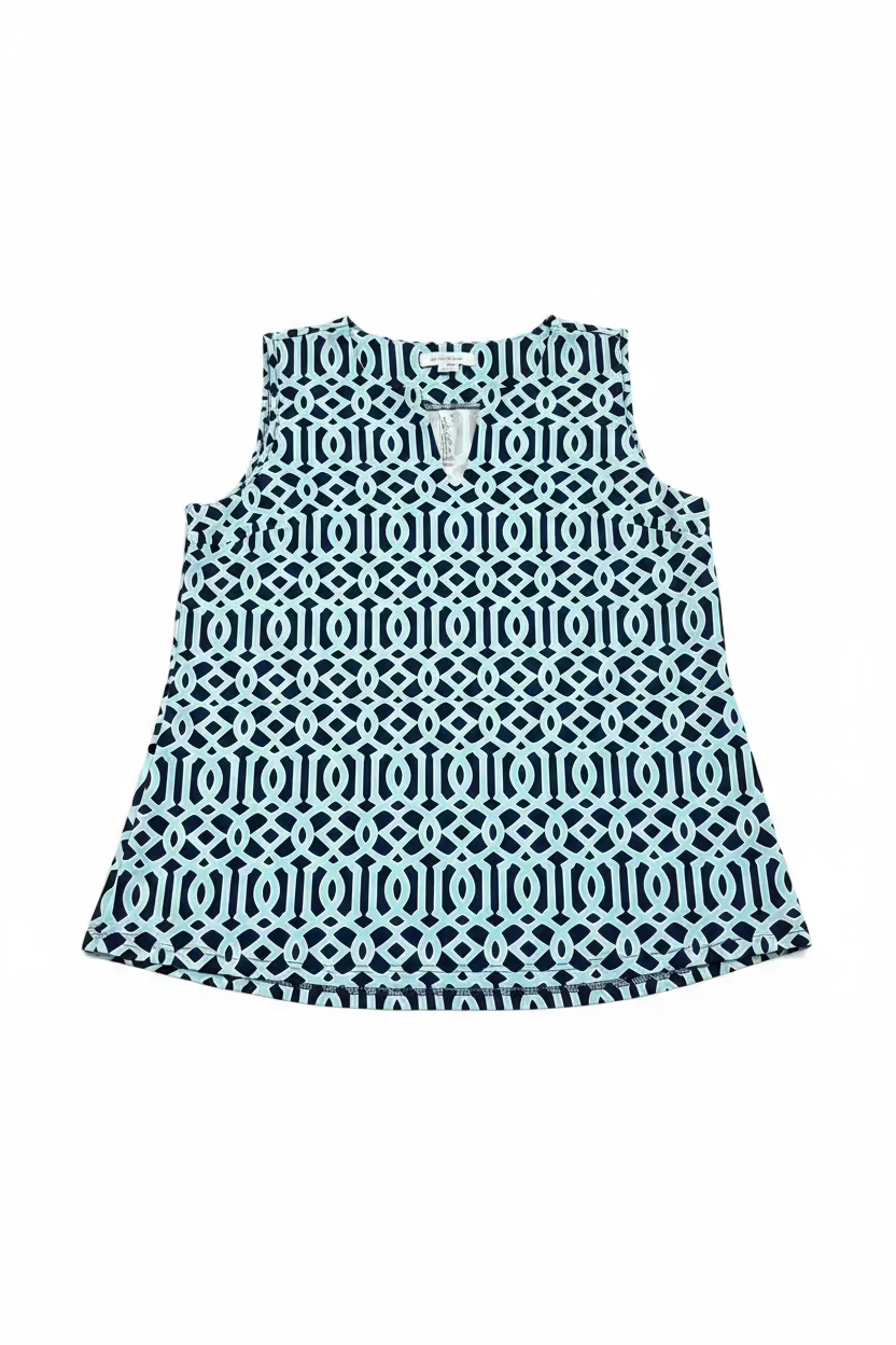 Lulu B Womens Lifestyle Pattern Print Sleeveless Top - Navy/Blue