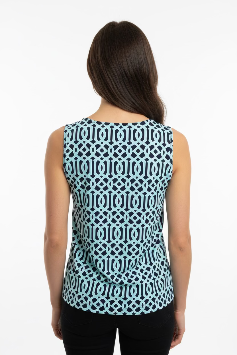 Lulu B Womens Lifestyle Pattern Print Sleeveless Top - Navy/Blue