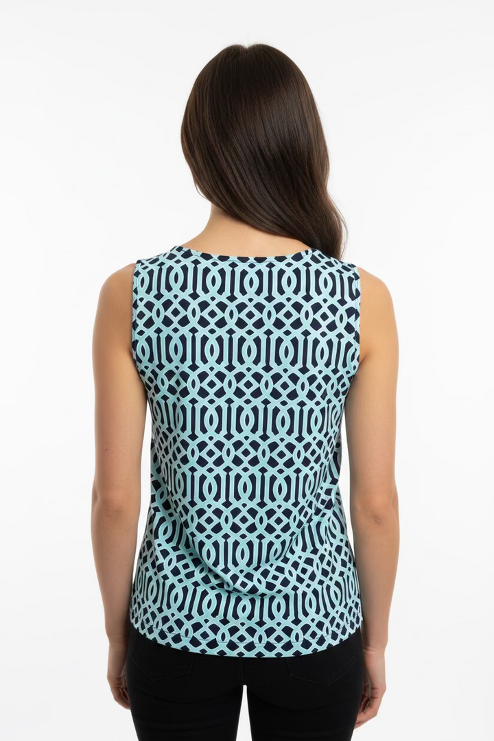 Lulu B Womens Lifestyle Pattern Print Sleeveless Top - Navy/Blue