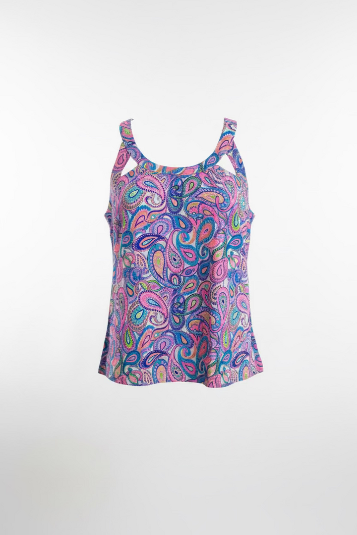 Lulu B Womens Lifestyle Cut Out Paisley Sleeveless Top - Pink/Multi