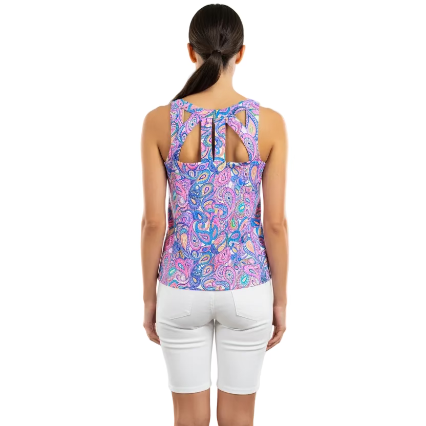 Lulu B Womens Lifestyle Cut Out Paisley Sleeveless Top - Pink/Multi