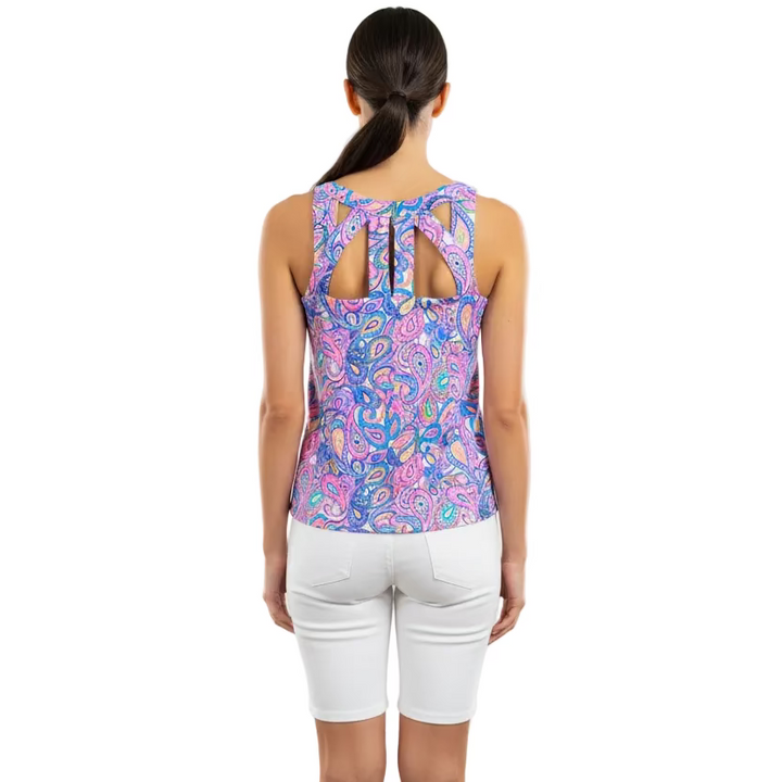 Lulu B Womens Lifestyle Cut Out Paisley Sleeveless Top - Pink/Multi