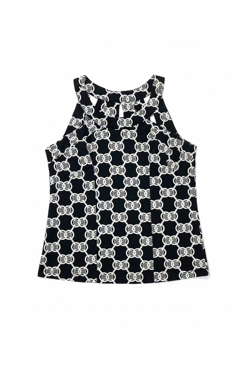 Lulu B Womens Lifestyle Cut Out Pattern Print Sleeveless Top - Black/Multi
