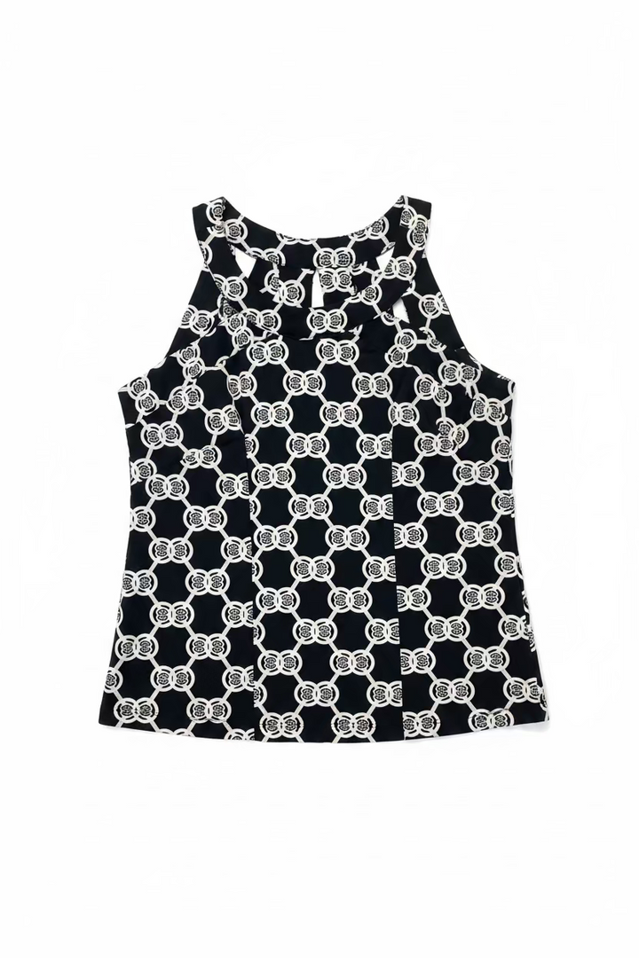 Lulu B Womens Lifestyle Cut Out Pattern Print Sleeveless Top - Black/Multi