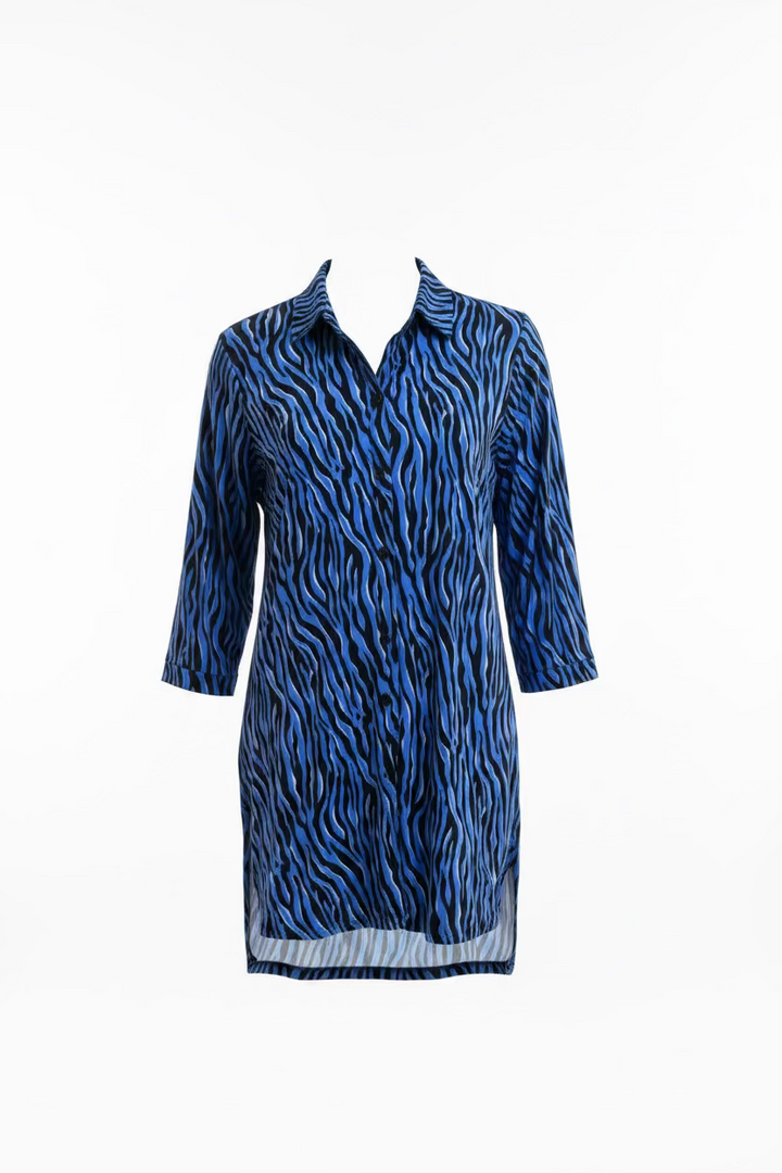 Lulu B Womens Animal Print 3/4 Sleeve Button Tunic - Blue/Multi