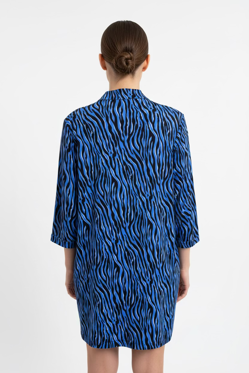 Lulu B Womens Animal Print 3/4 Sleeve Button Tunic - Blue/Multi