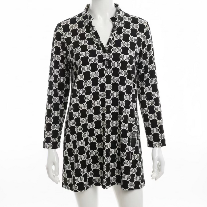 Lulu B Womens Pattern Print 3/4 Sleeve Button Tunic - Black/Multi