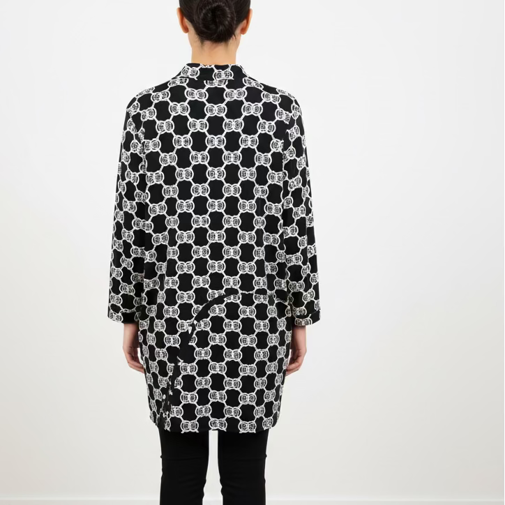 Lulu B Womens Pattern Print 3/4 Sleeve Button Tunic - Black/Multi