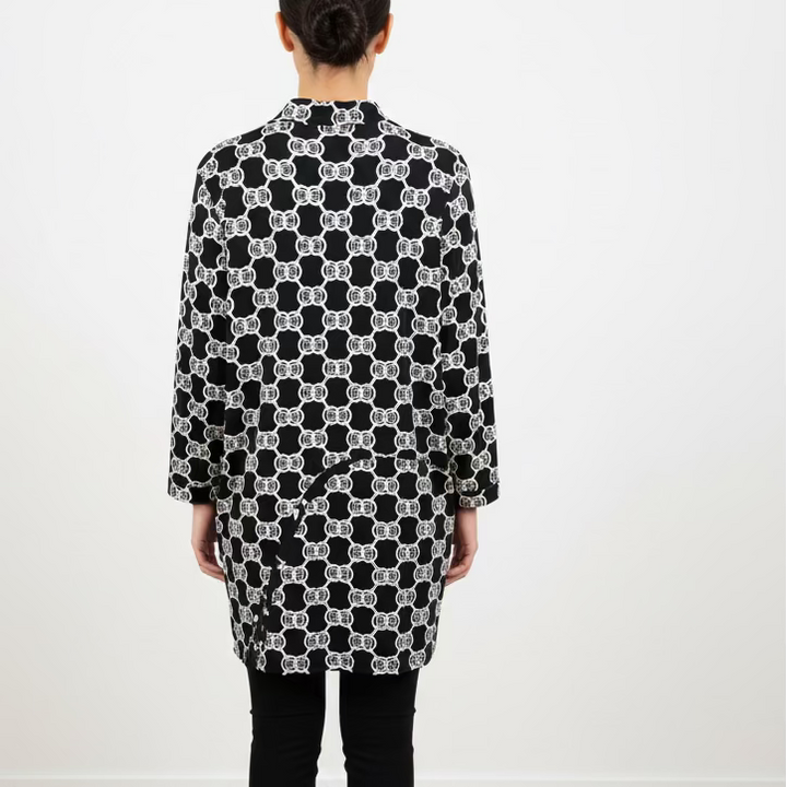 Lulu B Womens Pattern Print 3/4 Sleeve Button Tunic - Black/Multi