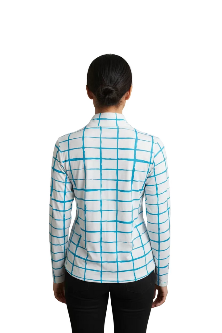 Ibkul Womens Long Sleeve Carly Zip Mock - Turquoise/White
