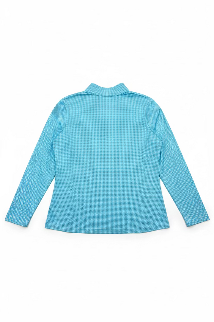 IBKUL Womens Long Sleeve Helena Mini Check Zip Mock - Turquoise/White