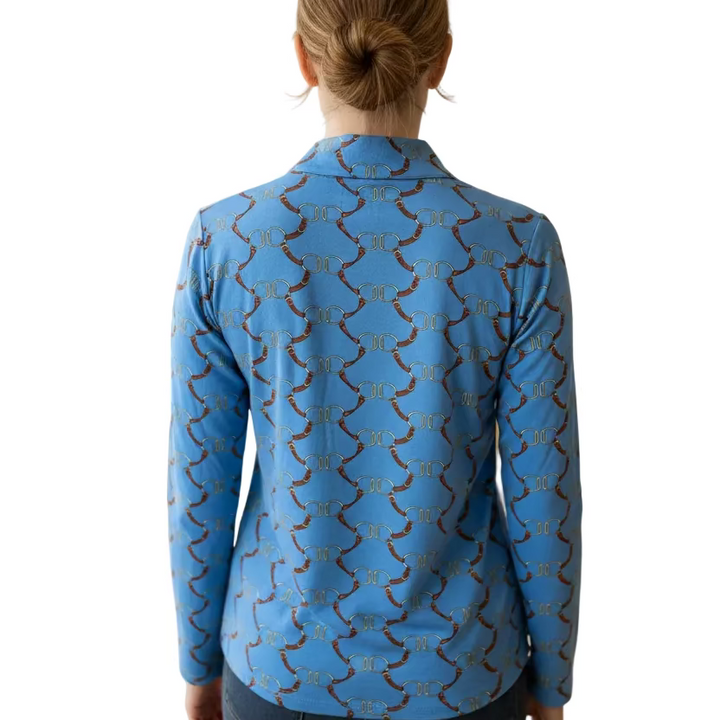 IBKUL Womens Long Sleeve Belmont Zip Mock - Blue/Multi