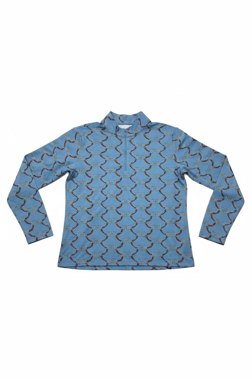 IBKUL Womens Long Sleeve Belmont Zip Mock - Blue/Multi