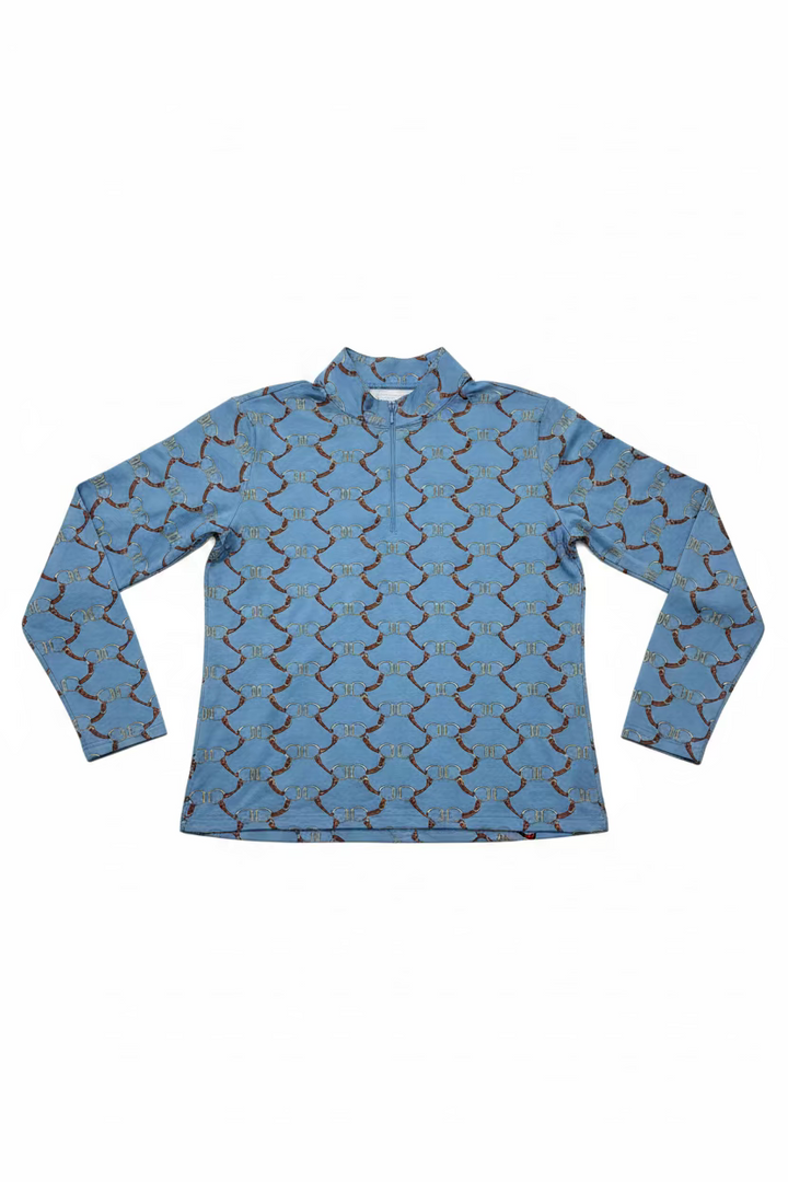 IBKUL Womens Long Sleeve Belmont Zip Mock - Blue/Multi