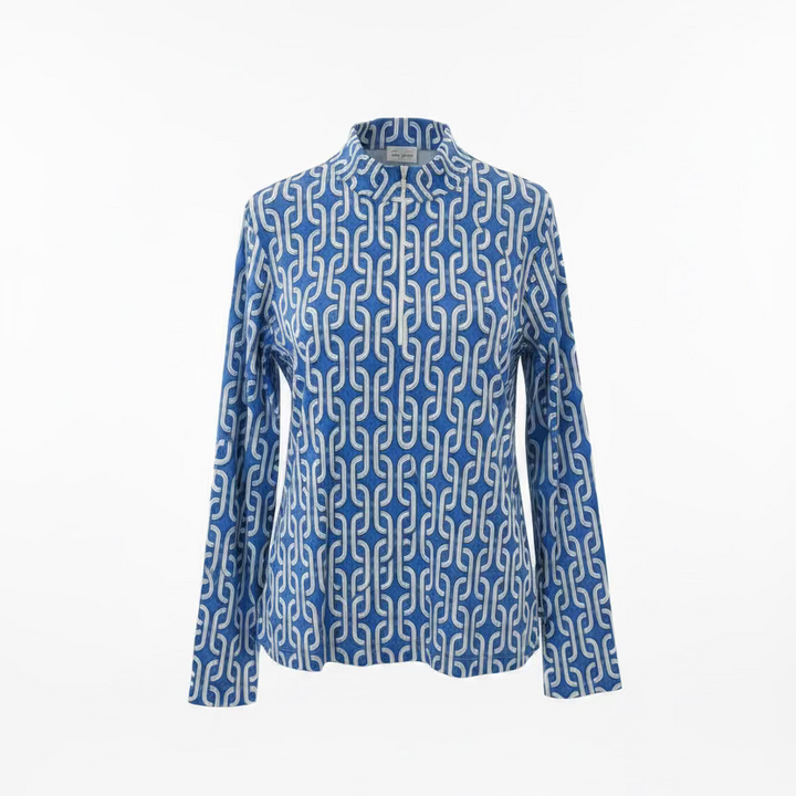 IBKUL Womens Long Sleeve Andrea Zip Mock - Blue/White