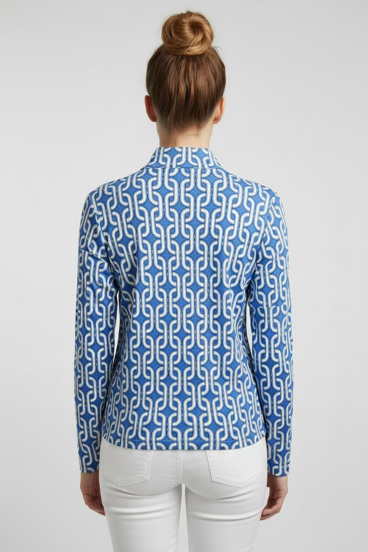 IBKUL Womens Long Sleeve Andrea Zip Mock - Blue/White