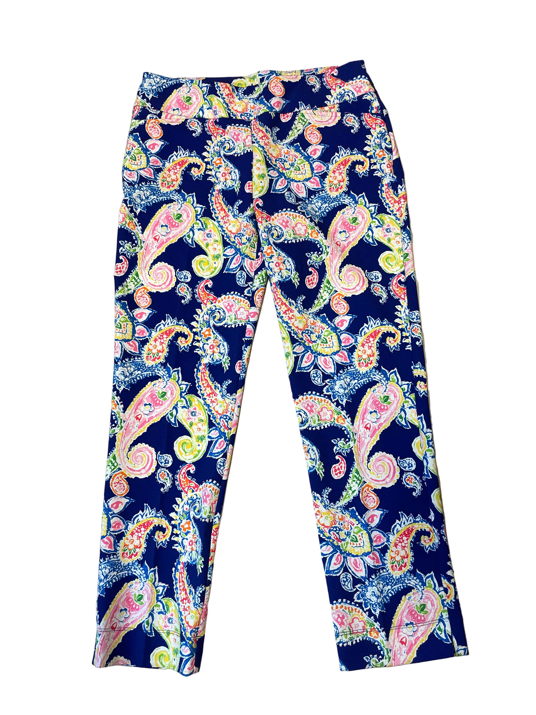 IBKUL Womens Pull On Sharon Ankle Pant - Navy/Multi