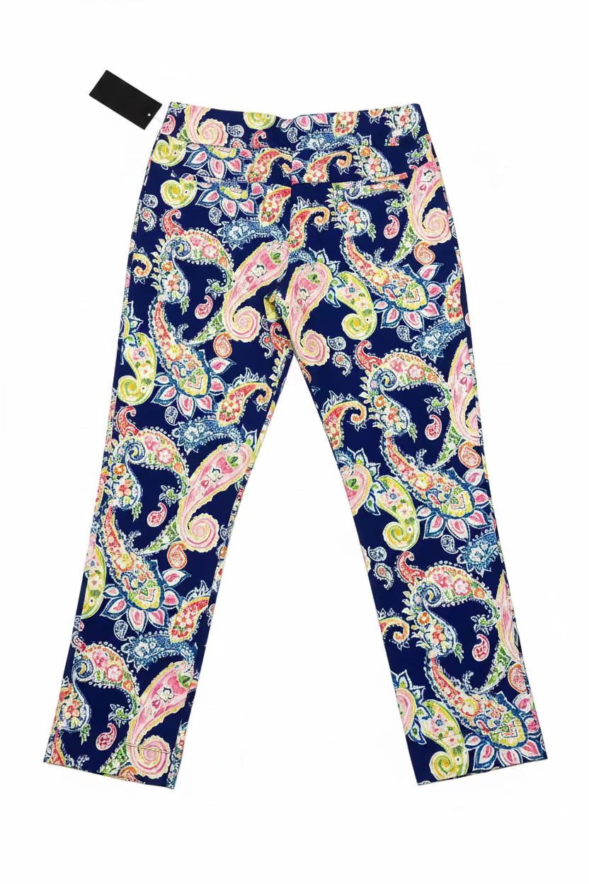 IBKUL Womens Pull On Sharon Ankle Pant - Navy/Multi