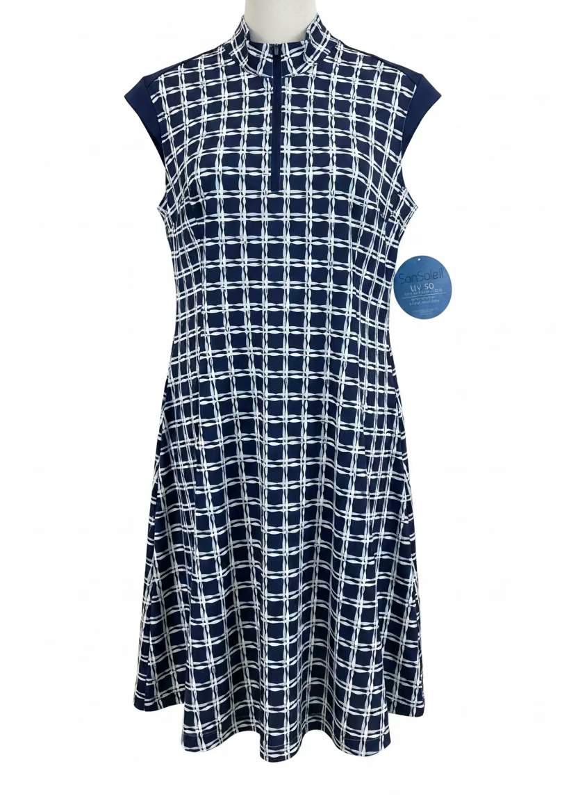 SanSoleil Womens King Nautical Sleeveless Zip Dress - Navy/Multi