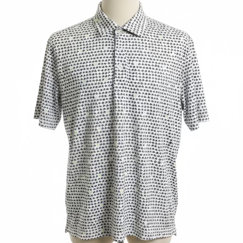 SanSoleil Mens Lucky Break Short Sleeve Button Polo - White/Multi