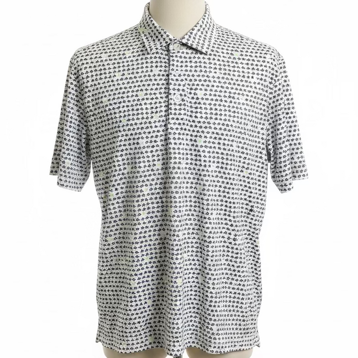 SanSoleil Mens Lucky Break Short Sleeve Button Polo - White/Multi