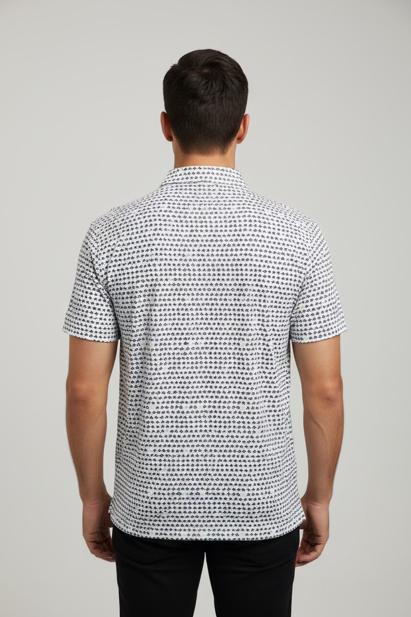 SanSoleil Mens Lucky Break Short Sleeve Button Polo - White/Multi