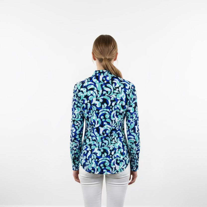 SanSoleil Womens Groovy Long Sleeve Zip Mock - Seafoam/Multi
