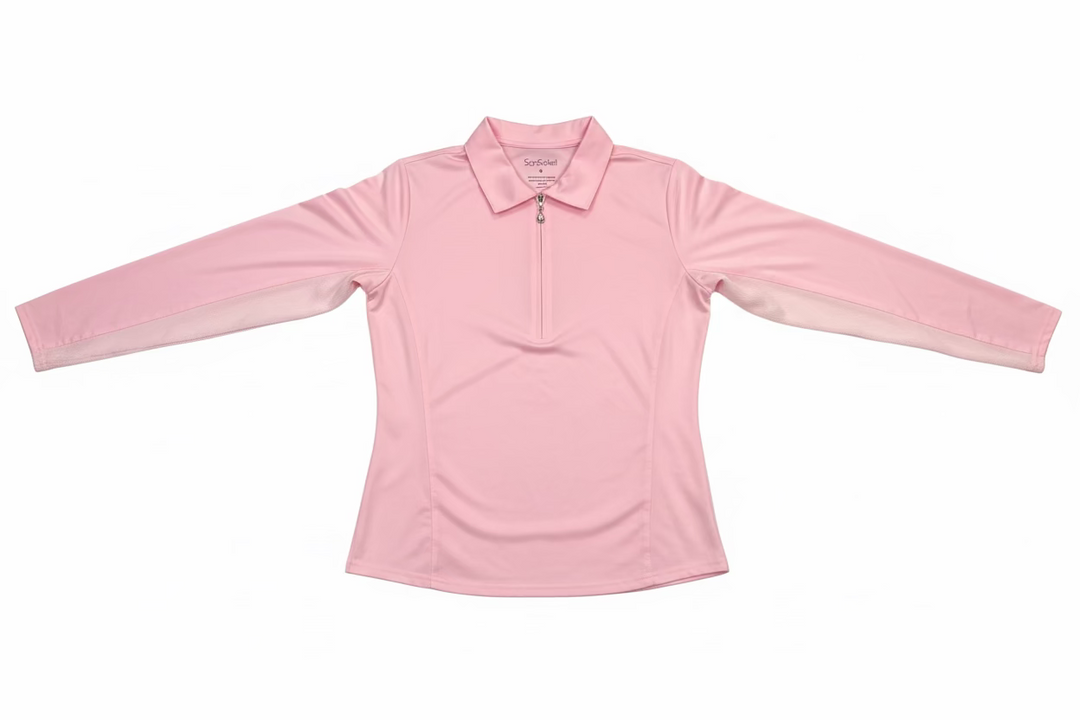 SanSoleil Womens Long Sleeve Zip Polo - Blush