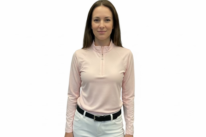 SanSoleil Womens Long Sleeve Zip Mock Top - Ballet Pink