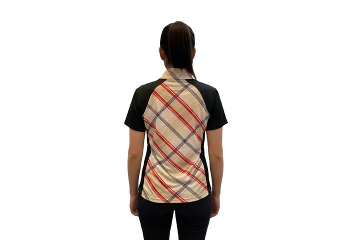 SanSoleil Womens Short Sleeve Zip Mock Top - Nova Check
