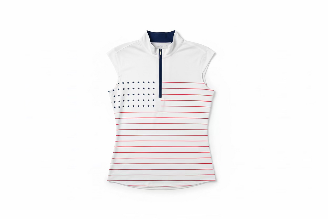 SanSoleil Womens Sleeveless Glory Zip Mock Top - White/Multi