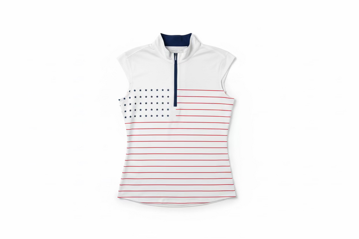 SanSoleil Womens Sleeveless Glory Zip Mock Top - White/Multi