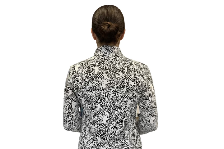 SanSoleil Womens Long Sleeve Animal Print Zip Mock Top - Black/White