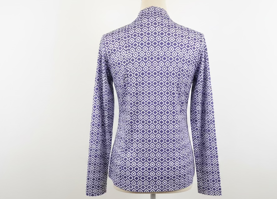 SanSoleil Womens Long Sleeve Pattern Print Zip Mock Top - Lilac/White
