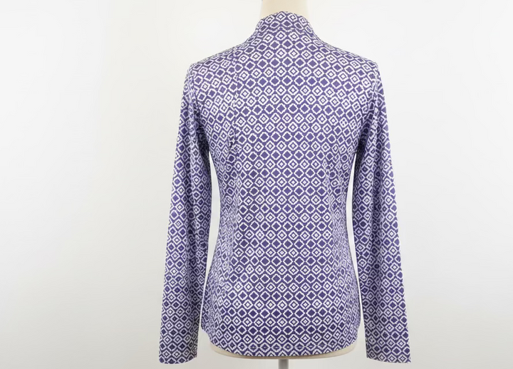 SanSoleil Womens Long Sleeve Pattern Print Zip Mock Top - Lilac/White