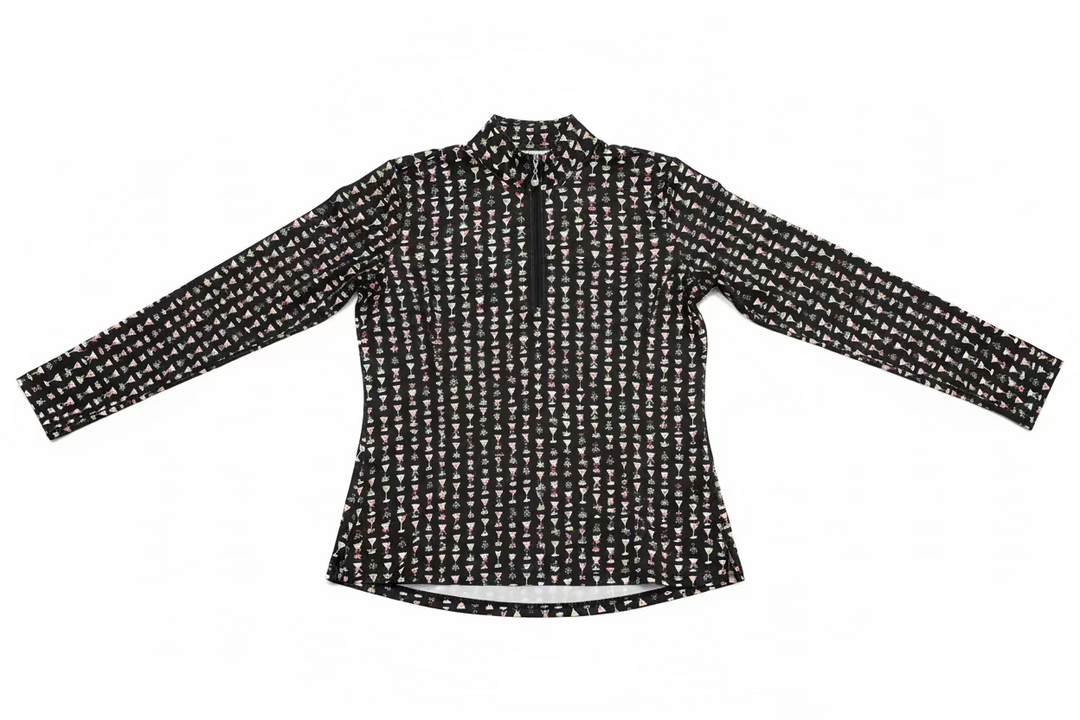 SanSoleil Womens Long Sleeve Holiday Party Zip Mock Top - Black/Multi
